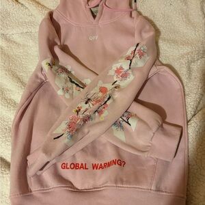 Off-White Light Pink Floral Hoodie